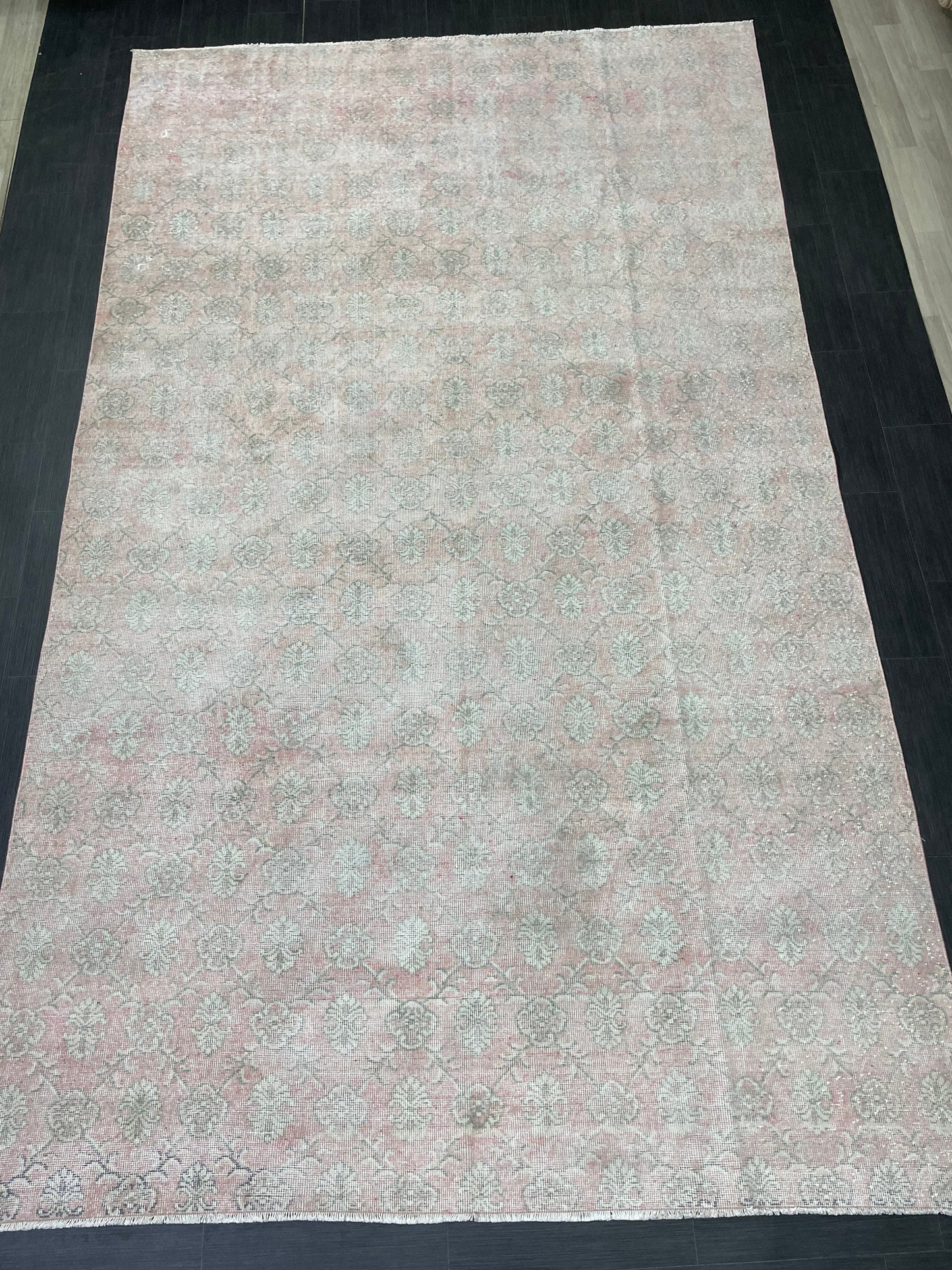 Large Muted Oushak Rug 7.2 x 12 Distressed Rug Vintage Turkish Rug Hand Knotted Rug Vintage Handmade Persian Rug