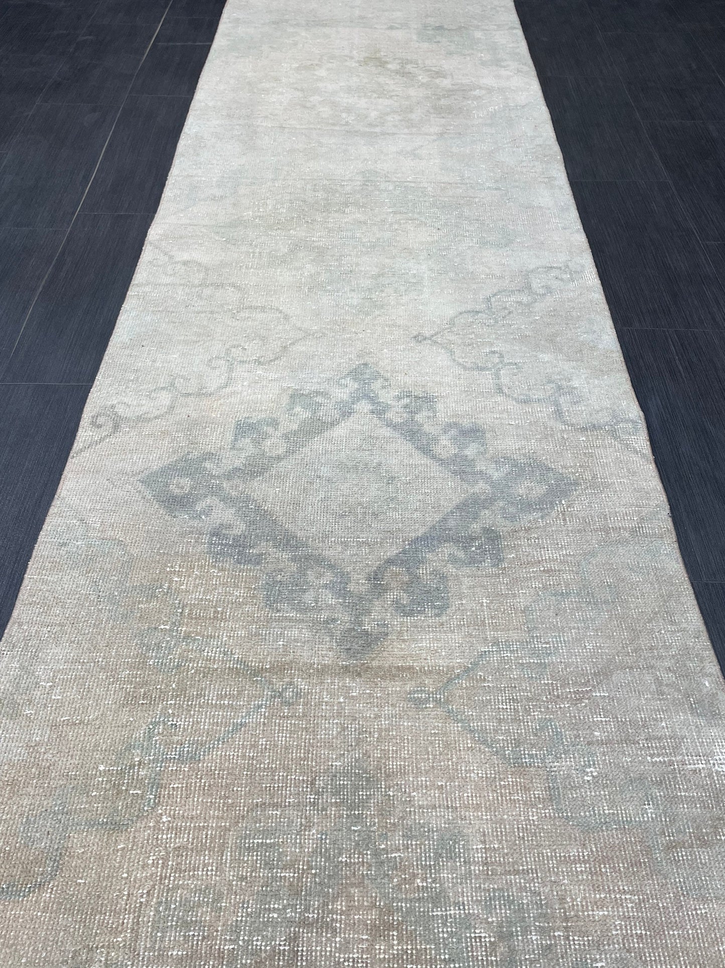 Muted Vintage Runner Rug 2.7 x 12.6 ft Muted Turkish runner rug Wool Pile Oushak Runner Hallway Rug runner Hand Knotted Runner Rug