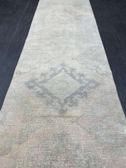 Muted Vintage Runner Rug 2.7 x 12.6 ft Muted Turkish runner rug Wool Pile Oushak Runner Hallway Rug runner Hand Knotted Runner Rug