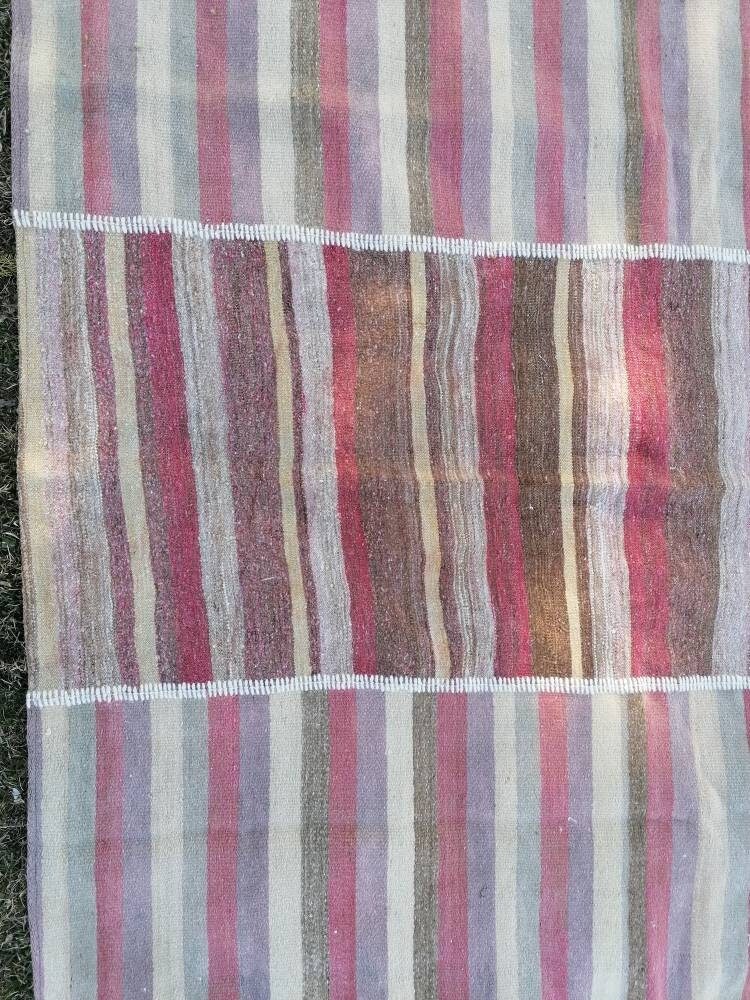 6.8 x 9.7 Flatwoven kilim rug  stripe handmade rug vintage turkish rug, vintage oushak rug, wool rug