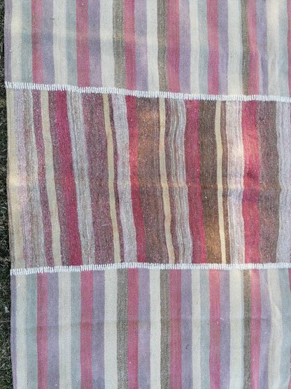 6.8 x 9.7 Flatwoven kilim rug  stripe handmade rug vintage turkish rug, vintage oushak rug, wool rug
