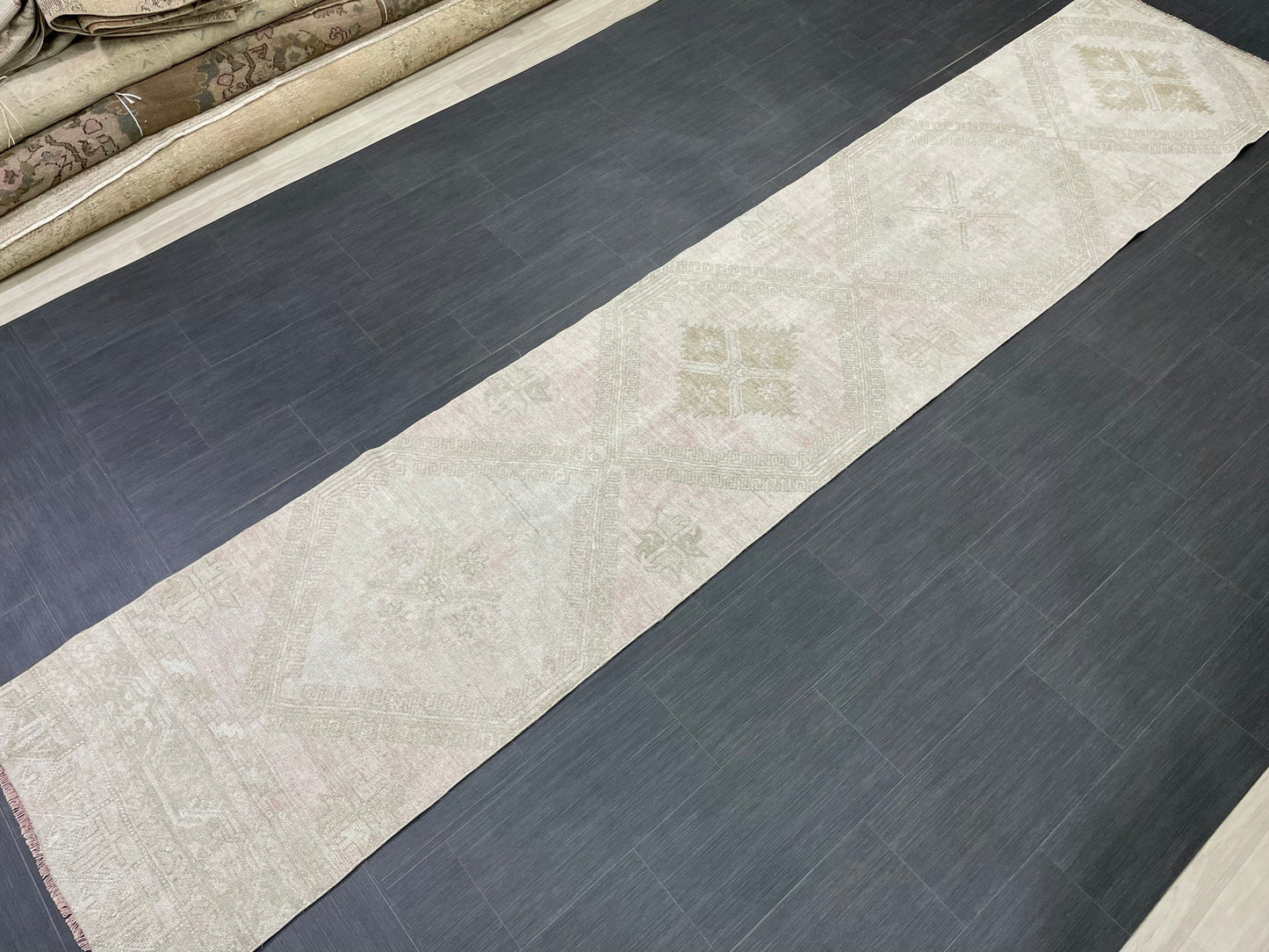 Muted Oushak Runner 2.7 x 13.4 Rug Turkish Runner Rug Vintage Runner Rug Long Hallway Runner Rug Kitchen Runner Rug Wool Runner