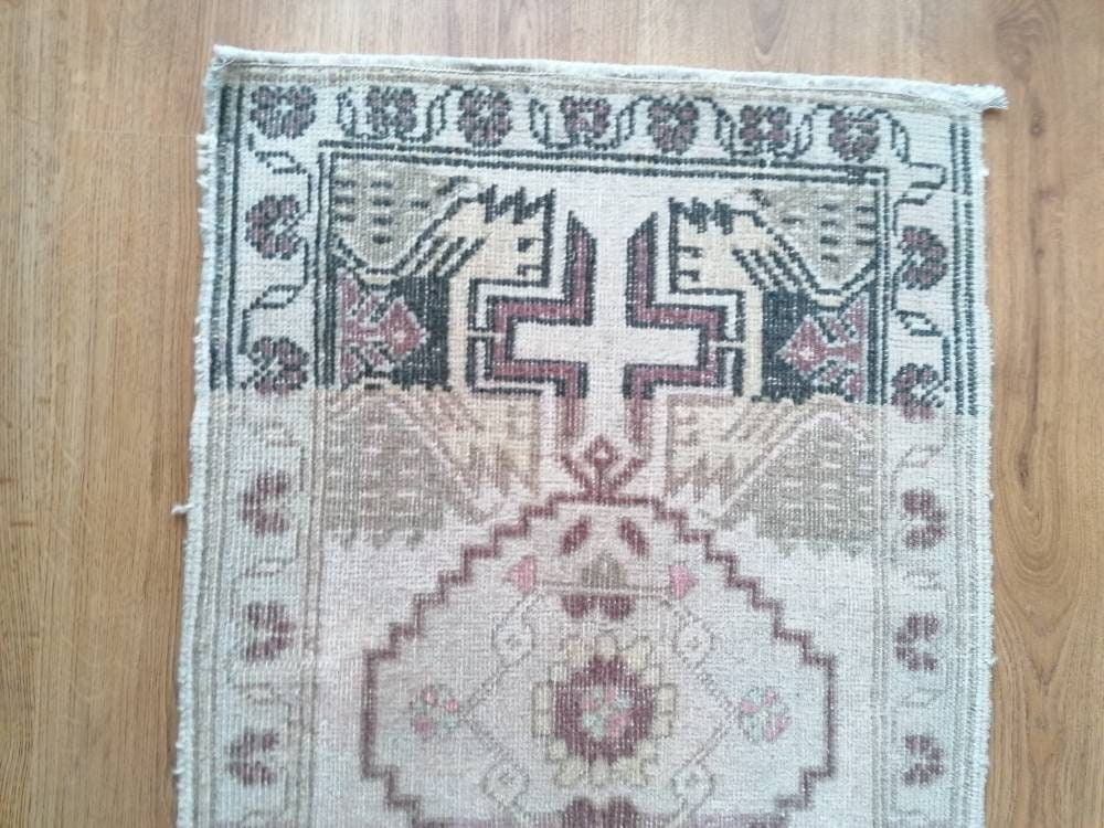 Turkısh entryway rug, vıntage small rug, vıntage turkısh rug, hand made rug,wool rug 1'9x3'9 feet