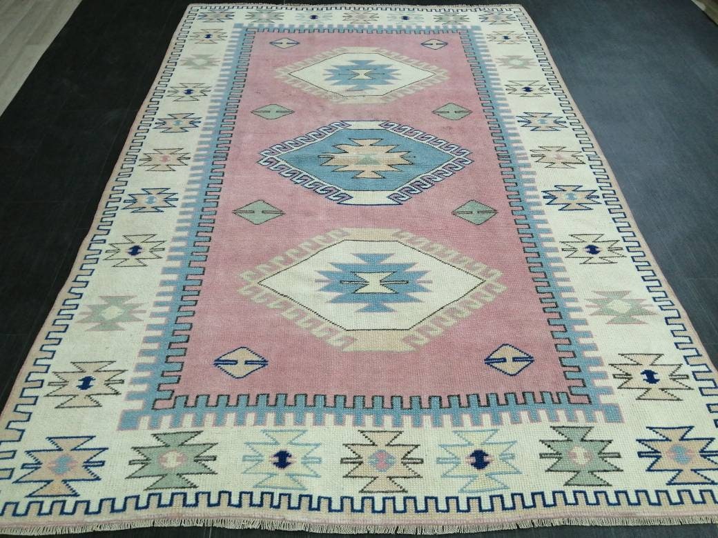 Vintage Turkish Rug 5.2 x 7.7 Oushak Rugs Vintage Oushak Runner Rug Vintage Oriental Rug Wool Oushak Rug Hand Made Rugs Vintage Persian Rug