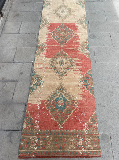 Muted Vintage Extra Long Turkish Runner Oushak  2.7 x 20.5 Stairs Runner Rug Vintage Runner XL Oriental Runner Staircase Handmade Runner
