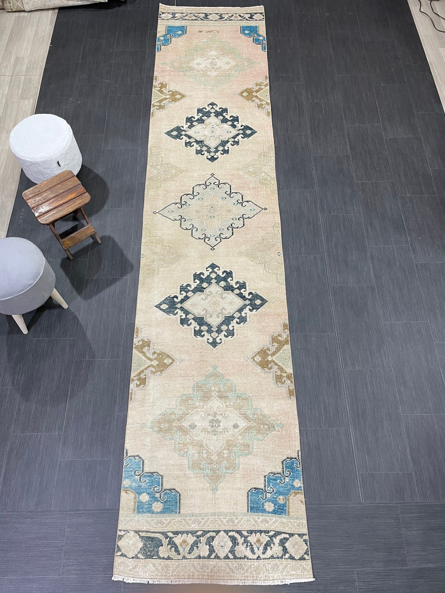 Oushak Runner Rug Turkish 2.7 x 13 Runner Rug Vintage Runner Rug Hallway Runner Rug Kitchen Runner Rug Wool Runner Rug Handmade Rug