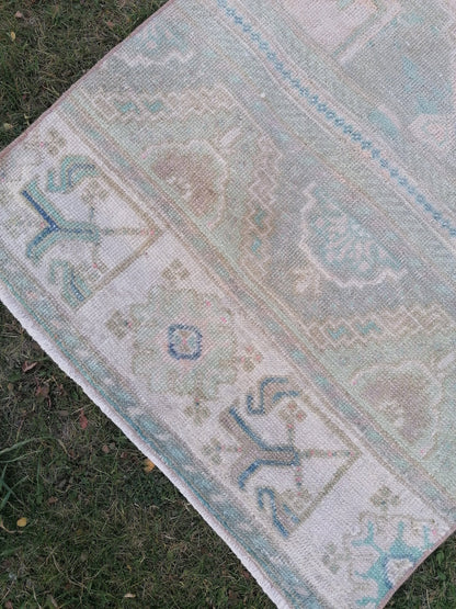 Pastel vintage runner rug, oushak wool runner 2'5x9'7 hallway handmade runner, turkish runner rug, entery runner, kitchen runner