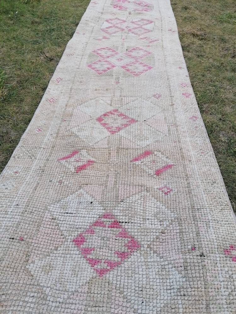 Vintage turkish runner rug 2'7x12'8 hallway runner rug, vintage runner rug turkish hand made wool rug, kitchen rug, hallway runner rug,