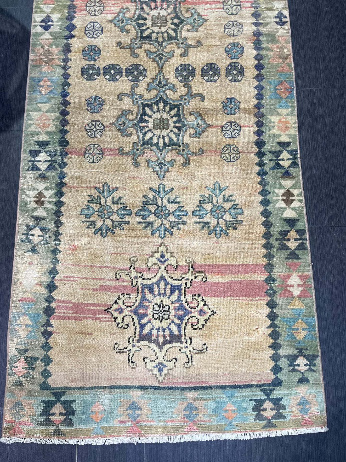 Vintage Runner Rug, 3x9 TURKISH Muted Runner Rug, Vintage Oushak Runner Rug, Quality Fine Runner Rug,Wool Oriental Runner Antique Runner Rug