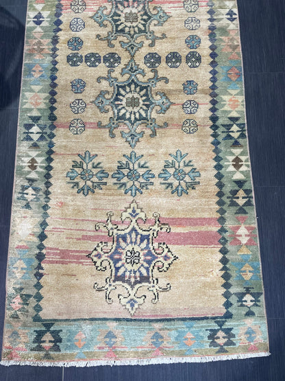 Vintage Runner Rug, 3x9 TURKISH Muted Runner Rug, Vintage Oushak Runner Rug, Quality Fine Runner Rug,Wool Oriental Runner Antique Runner Rug