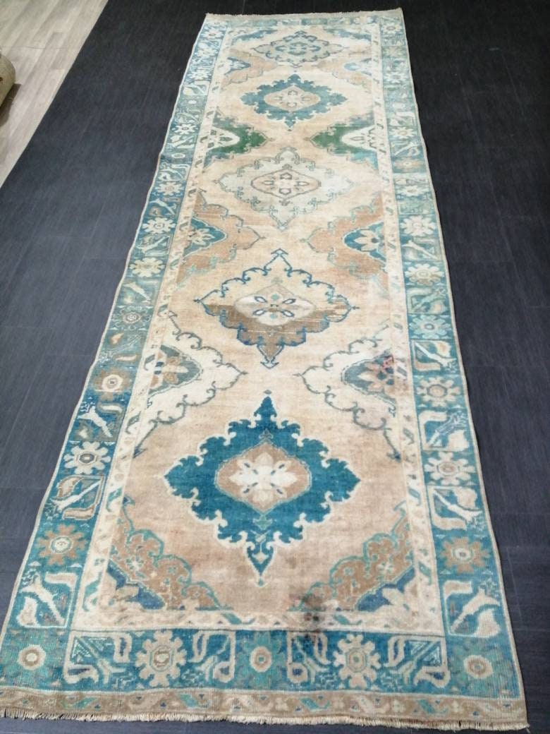 Kitchen Runner Rug 4 x 12.3 Persian Runner Rug Wool Oushak Rug Oushak Runner Rug Turkish Runner Rug Vintage Runner Rug Hallway Runner Rug