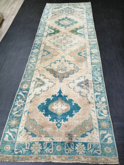Kitchen Runner Rug 4 x 12.3 Persian Runner Rug Wool Oushak Rug Oushak Runner Rug Turkish Runner Rug Vintage Runner Rug Hallway Runner Rug