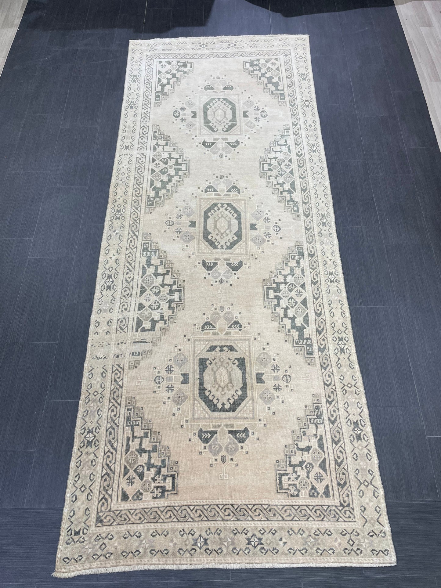 Muted Handmade Rug TURKISH Vintage 4.2 x 11 Rug Vintage Oriental Rug Vintage Rug Wool Hand Knotted 4x11 Rug OUSHAK Rugs Vintage Turkish Rug