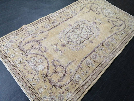 Persian Rug, Wheat Color Rug, Vintage Medium Beige Rug, 3.8 x 7 Rustic Rug, Turkish Rug, Farmhouse Rug, Vintage Rug,Wool rug Oriental Rug