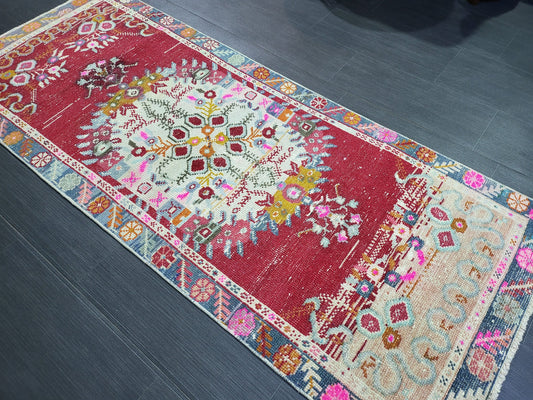 Antique Rug, Vintage Rug, Turkish 2.6 x 6 Wool Rug, Oushak Rug, Fine Knotted Rug, Hand Knotted Rug, Persian Rug, Handmade Rug