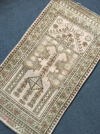 2x4 feet vintage brown bedroom small rug, turkish handmade wool pink bathroom small rug, living room area mini rug, oushak small laundry rug