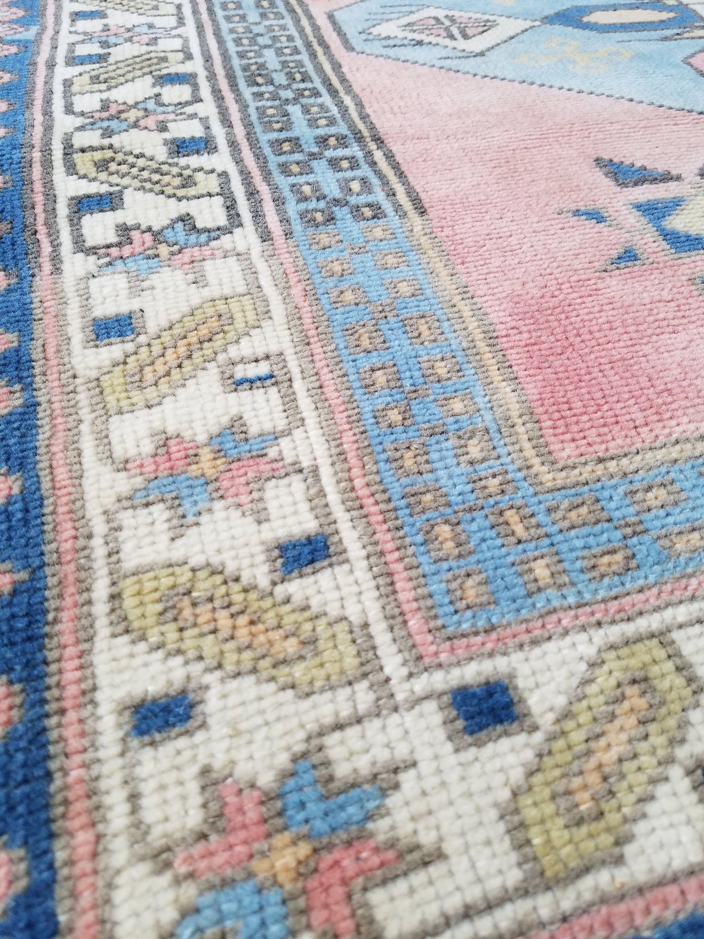 Blue vintage wool rug. pink turkish oushak rug 3'10x5'7 bohemian rug, living room rug, handmade wool rugs