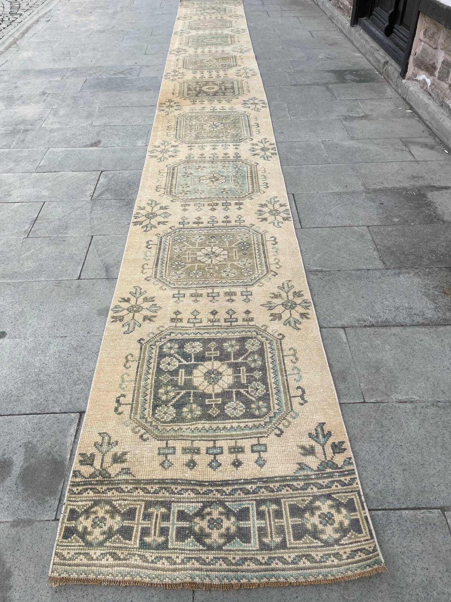Muted Extra Long Turkish Runner Very Long Muted Oushak Runner Rug 2.4 x 20 Vintage Runner Rug XL Oriental Runner Rug Staircase Runner rug