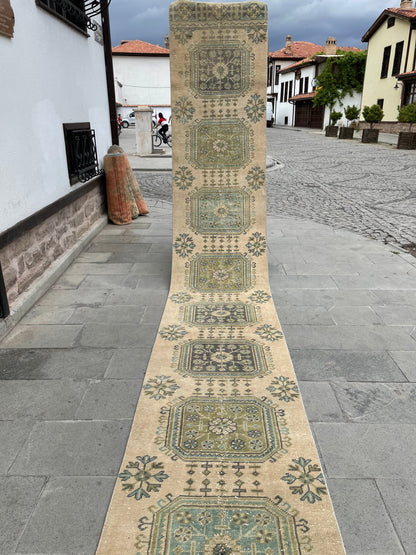 Muted Extra Long Turkish Runner Vintage 2.5 x 20.2 Stairs Runner Rug Vintage Runner XL Oriental Runner Staircase Handmade Runner Rug