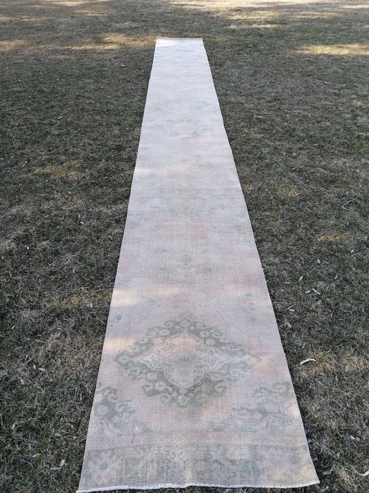 2'9x23'6 oushak turkish runner rug, vintage turkish runner rug, hallway hand made wool rug, kitchen runner rug