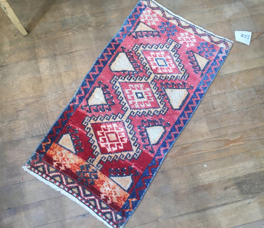 1.5x2.9 feet handmade dark colors kitchen small rug, vintage living room small area rug, turkish bedroom floor rug, wool red bath mat mini