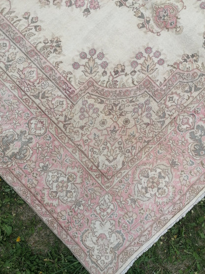 6.10 x 9.8 soft pink turkish rug, vintage rug, large vintage rug, wool oushak rug handmade rug