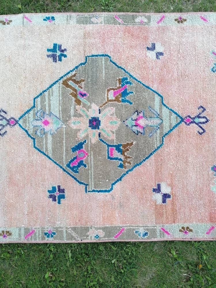 Vintage  blue runner, oushak wool runner 3x10'4 hallway green runner, turkish runner rug, entery runner, kitchen runner