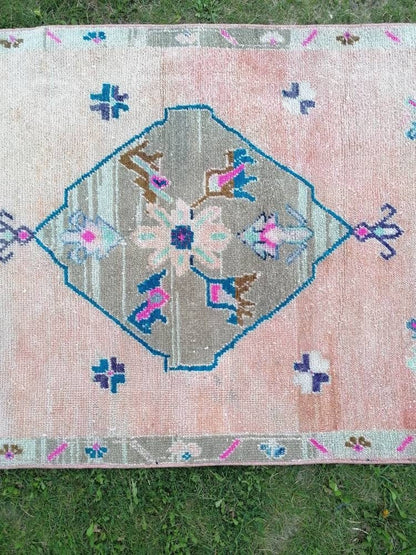 Vintage  blue runner, oushak wool runner 3x10'4 hallway green runner, turkish runner rug, entery runner, kitchen runner