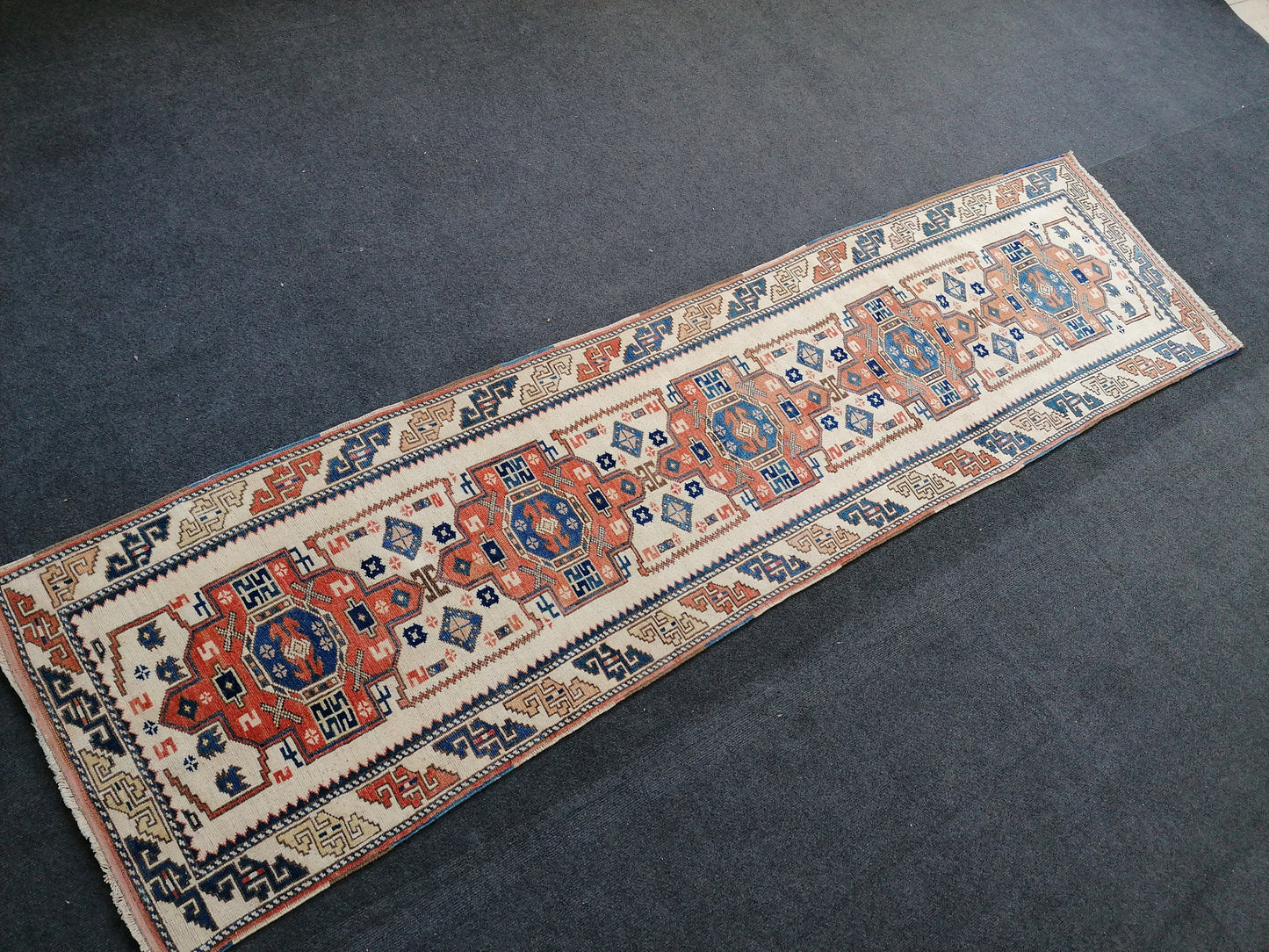 Hallway wool runner rug, handmade runner rug 2'2x8'6 blue bohemian rug, vintage oushak runner, turkish runner rug
