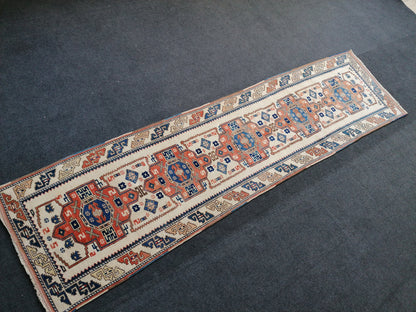 Hallway wool runner rug, handmade runner rug 2'2x8'6 blue bohemian rug, vintage oushak runner, turkish runner rug