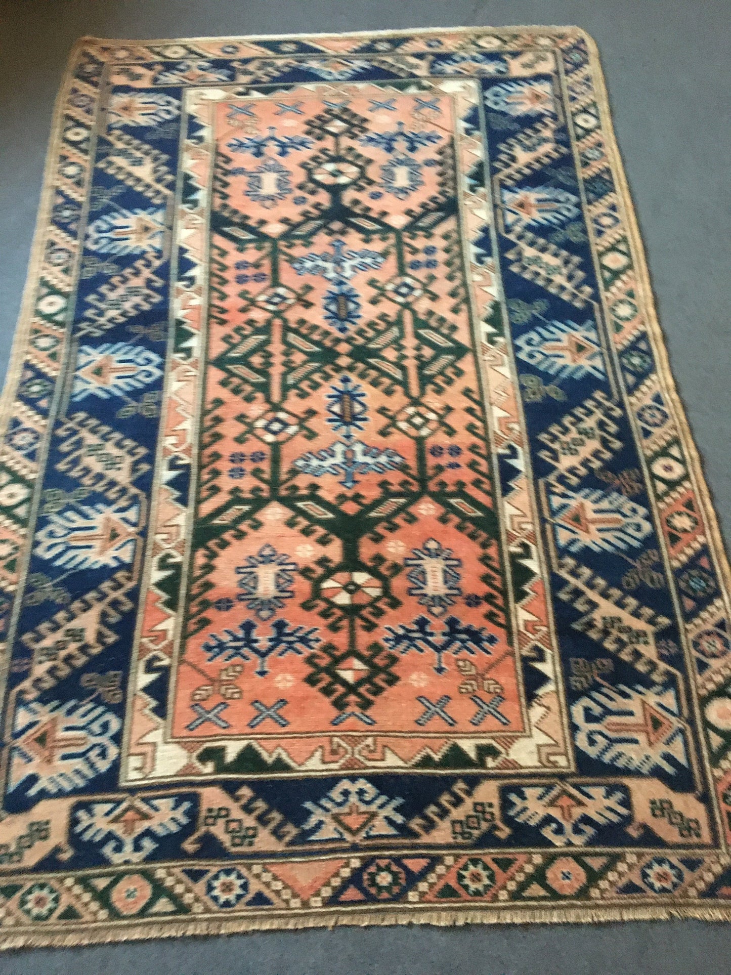 4.2x6.4 feet turkish muted color kitchen floor rug, handmade oushak bedroom area rug, living room floor wide rug, blue bohem rug, bath rugs
