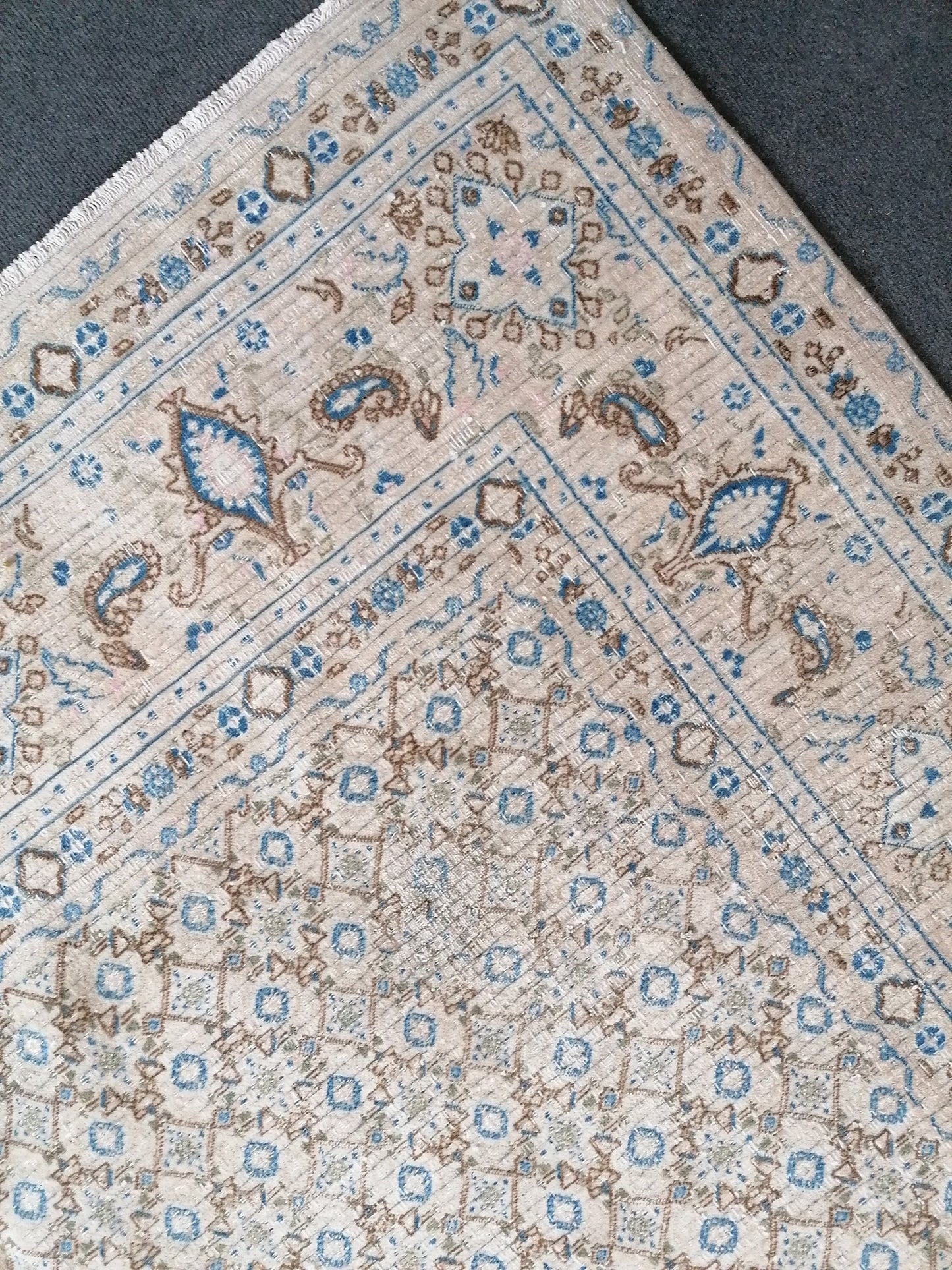 persian wool rug 6'4x8 distressed blue rug, turkish living room rug, handmade rug