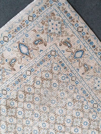 persian wool rug 6'4x8 distressed blue rug, turkish living room rug, handmade rug