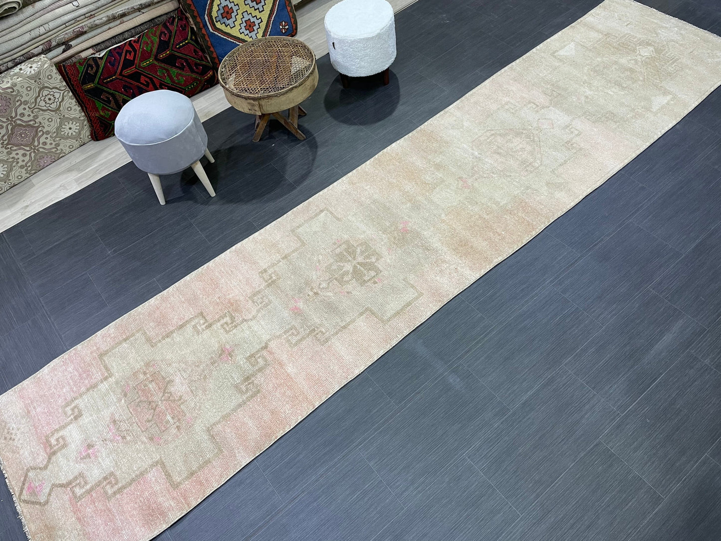 Antique Runner Rug, Persian2.8 x 12.7 Runner Rug, Wool Oushak Runner Rug, Long Turkish Runner Rug, Kitchen Runner Rug, Hallway Runner