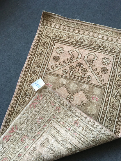 2x4 feet vintage brown bedroom small rug, turkish handmade wool pink bathroom small rug, living room area mini rug, oushak small laundry rug