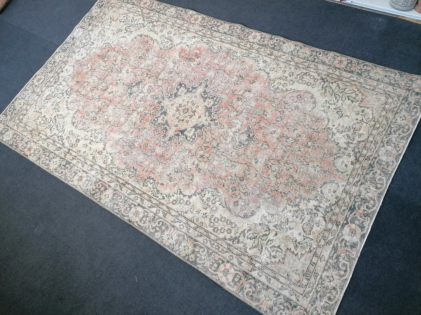 6.2 x 10.2 Neutral wool rug,  muted handmade rug, oushak rug, rustic rug, turkish rug, farmhouse rug, distressed vintage rug