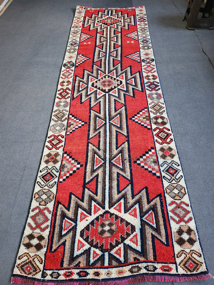 Oushak Runner Rug Turkish 3.2 x 11 Runner Rug Vintage Runner Rug Hallway Runner Rug Kitchen Runner, HANDMADE Runner Rug Wool Anatolian Rug