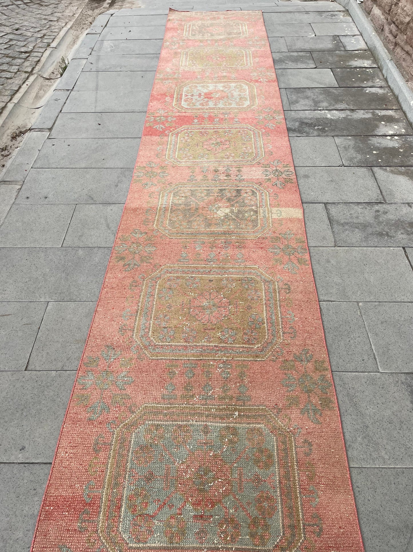Wool Extra Long Turkish Runner Rug, Very Long Oushak Runner 2.7 x 18.9 ft Rug, Vintage Runner Rug, XL Handmade Runner Rug Staircase carpet