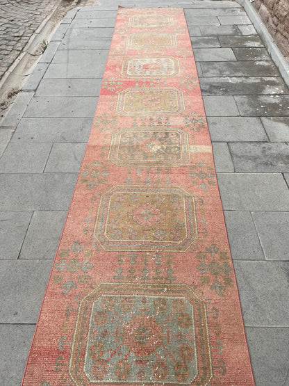 Wool Extra Long Turkish Runner Rug, Very Long Oushak Runner 2.7 x 18.9 ft Rug, Vintage Runner Rug, XL Handmade Runner Rug Staircase carpet