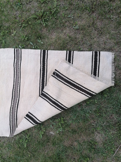 2.5 x 21 Neutral flatweave wool runner rug - stripe kilim runner, long handmade runner,  turkish woven runner rug