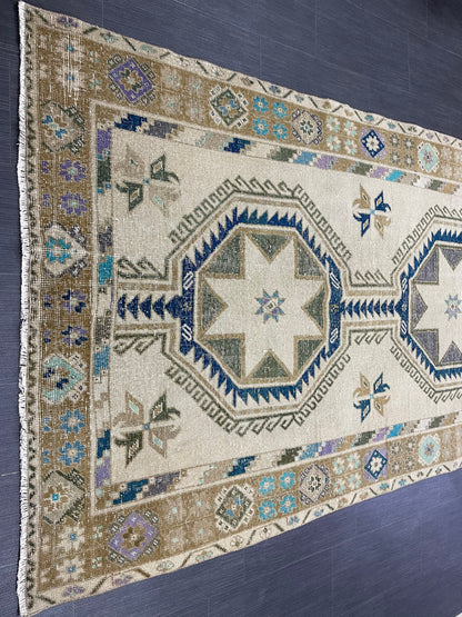 Muted Vintage Runner Rug Persian Runner Rug 4.6 x 11.8 Star Rug Runner Turkish Runner Kitchen Runner Rug Antique Wool Oriental Runner