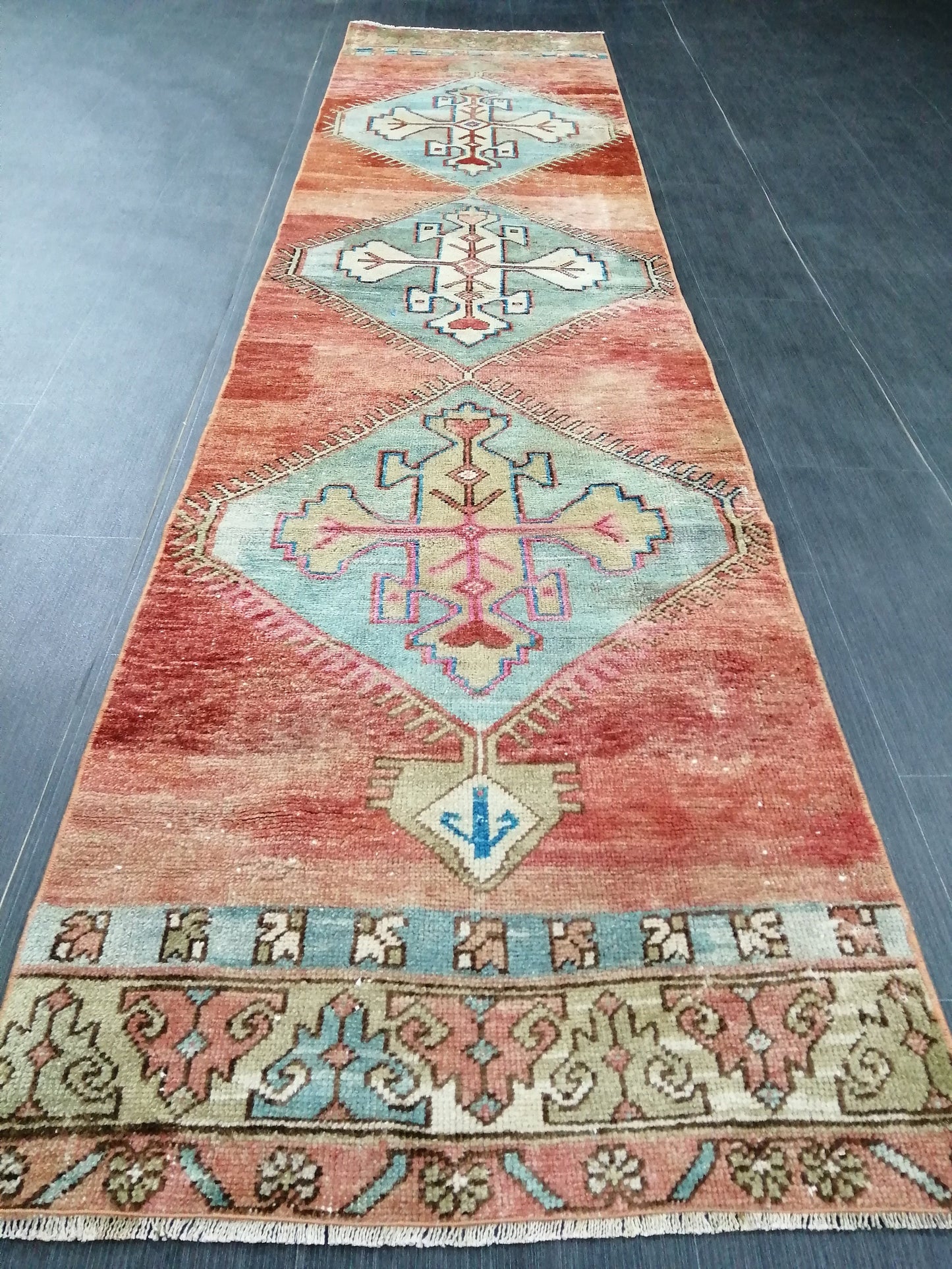 Hallway Runner Rug 9.6 x 2.2 Kitchen Runner Rug Wool Runner Rug Wool Oushak Rug Oushak Runner Rug Turkish Runner Rug Vintage Runner Rug