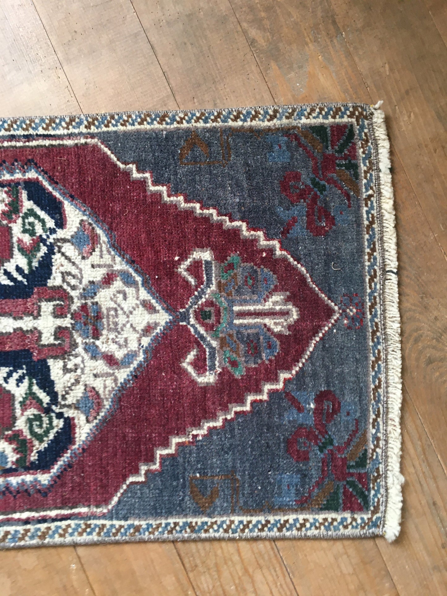 1.3x2.8 feet wool handmade kitchen floor mini rug, small door mat red, living room area mini rug, turkish vintage blue bedroom rug, bath mat