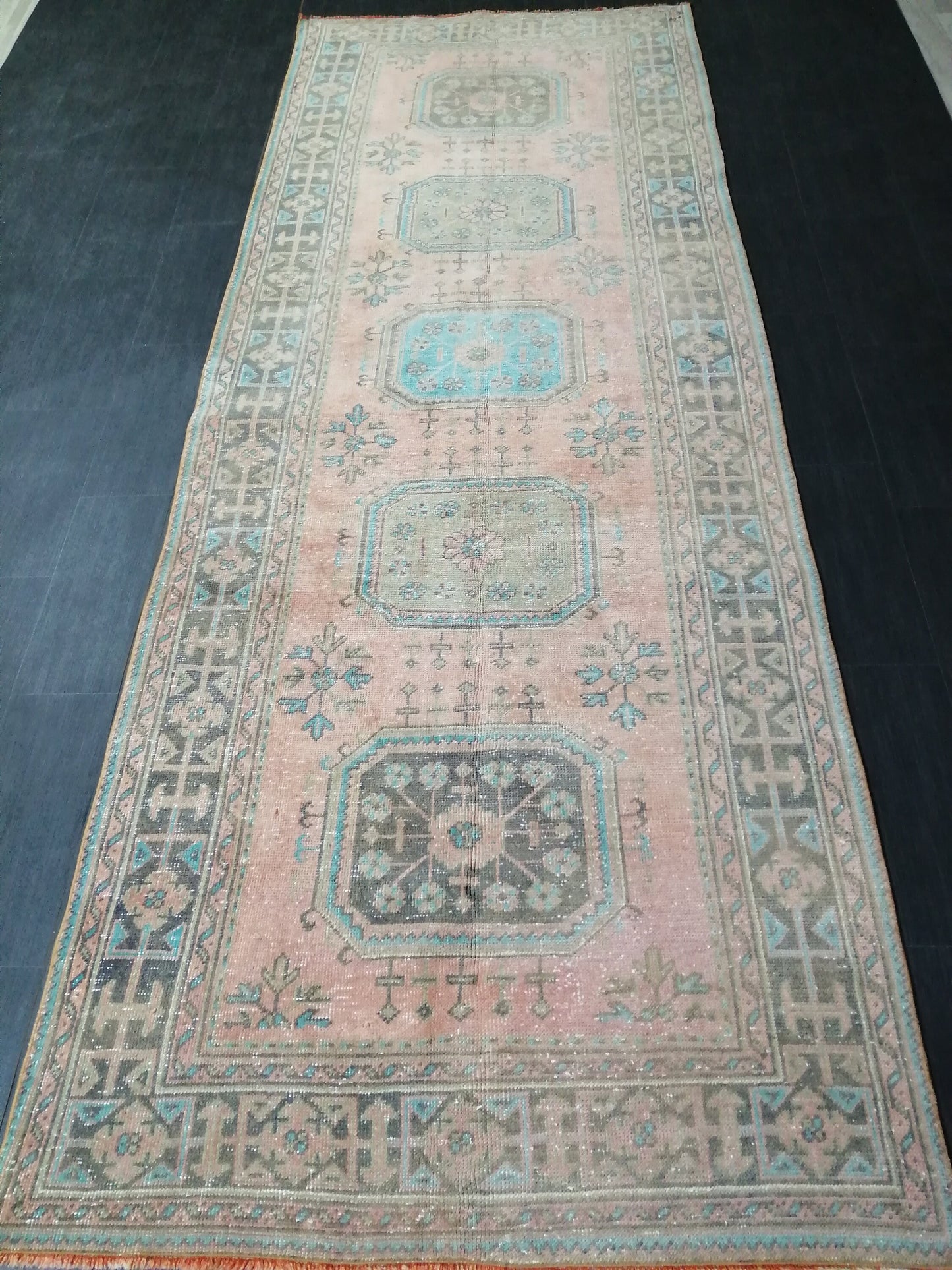 Oushak Runner Rug 11.4 x 4 Vintage Turkish Runner Rug Vintage Runner Rug Hallway Runner Rug Kitchen Runner Rug Wool Runner Rug