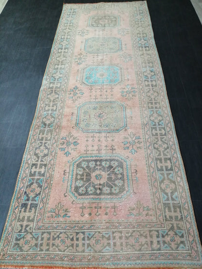 Oushak Runner Rug 11.4 x 4 Vintage Turkish Runner Rug Vintage Runner Rug Hallway Runner Rug Kitchen Runner Rug Wool Runner Rug