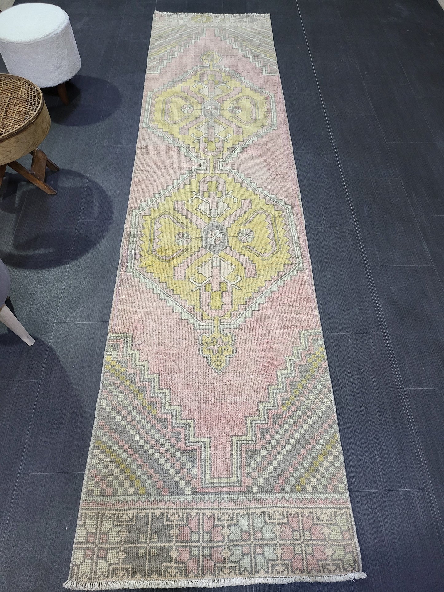 VINTAGE Oushak Runner, Turkish Runner Rug, Vintage 2.6 x 10.2 Runner Rug, Hallway Runner Rug, Turkish Rug Runner Wool Runner Rug