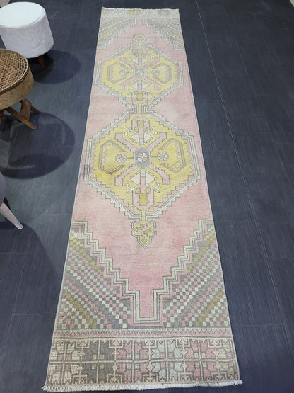 VINTAGE Oushak Runner, Turkish Runner Rug, Vintage 2.6 x 10.2 Runner Rug, Hallway Runner Rug, Turkish Rug Runner Wool Runner Rug