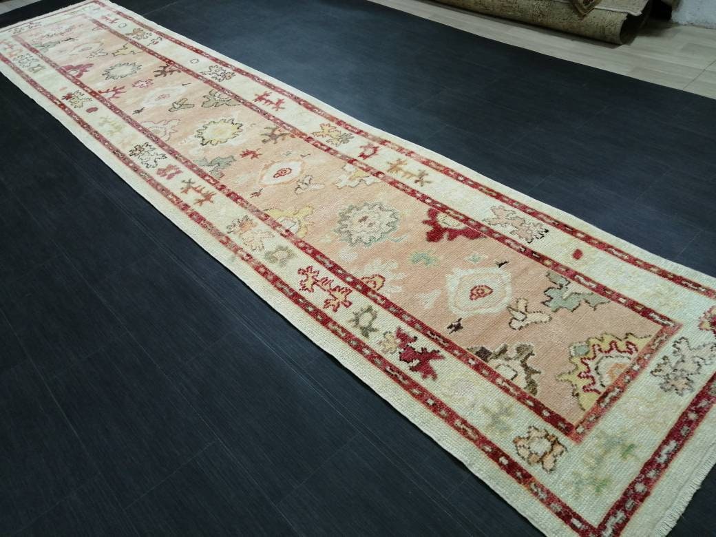 Vintage Turkish Oushak Runner Rug 2.9 x 14 Turkish Runner Rug XL Vintage Muted Runner Rug Extra Long  Runner Rug Plush Soft Wool Runner