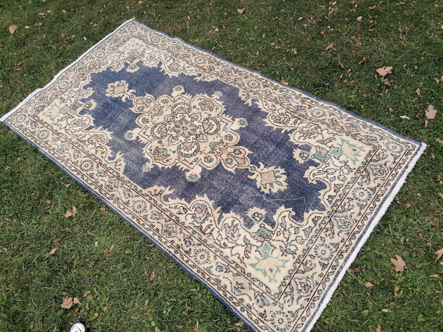 3'10x7 blue  rug, turkısh wool rug, oushak vintage rug, kıtchen rug area rug