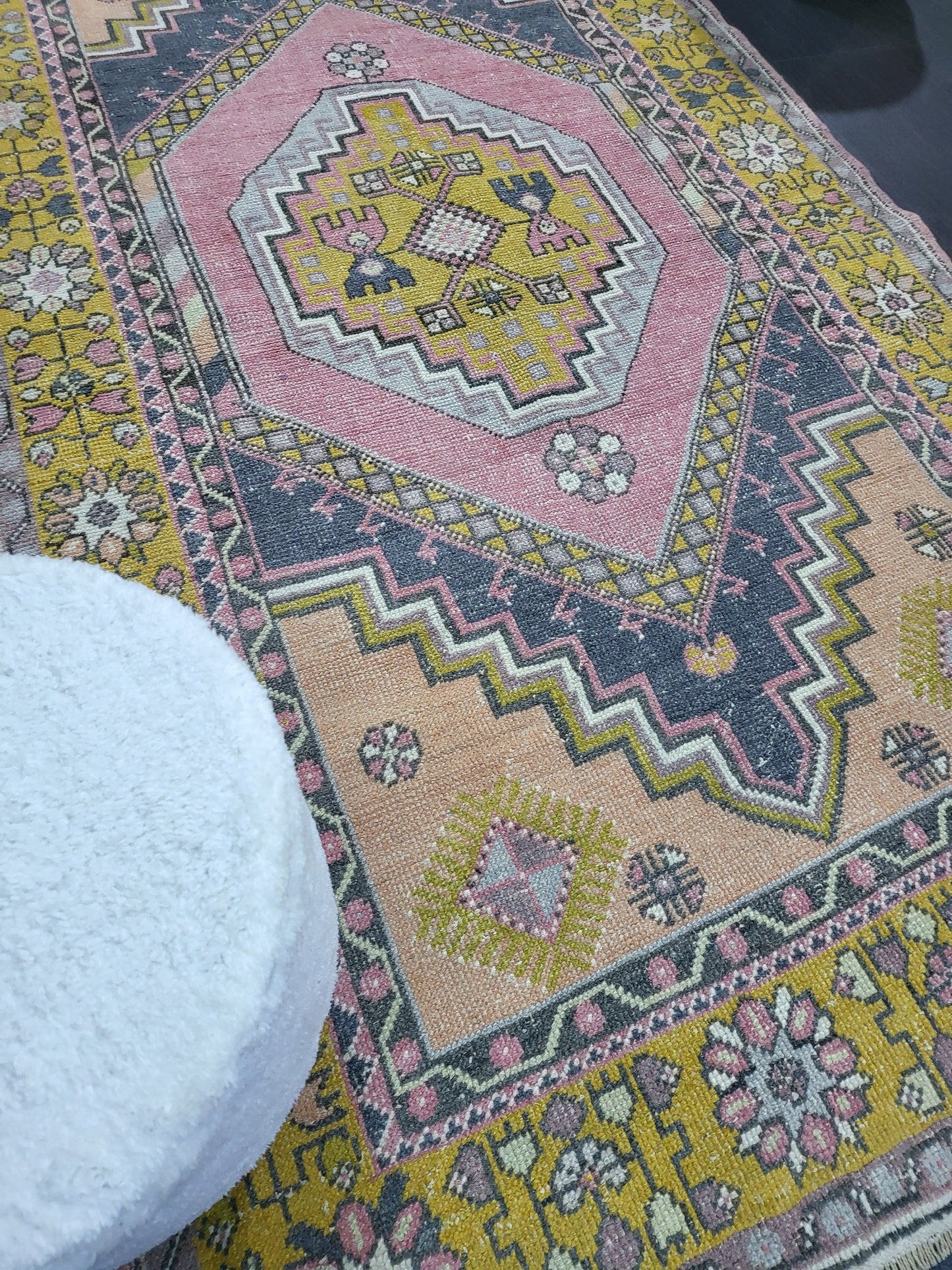 Vintage Rug,  TURKISH 4.2 x 7.4 HANDMADE Rug, Vintage Turkish Rug, Oushak Rug, Turkish Oushak Rug, Vintage Handknotted Rug, Wool Rug